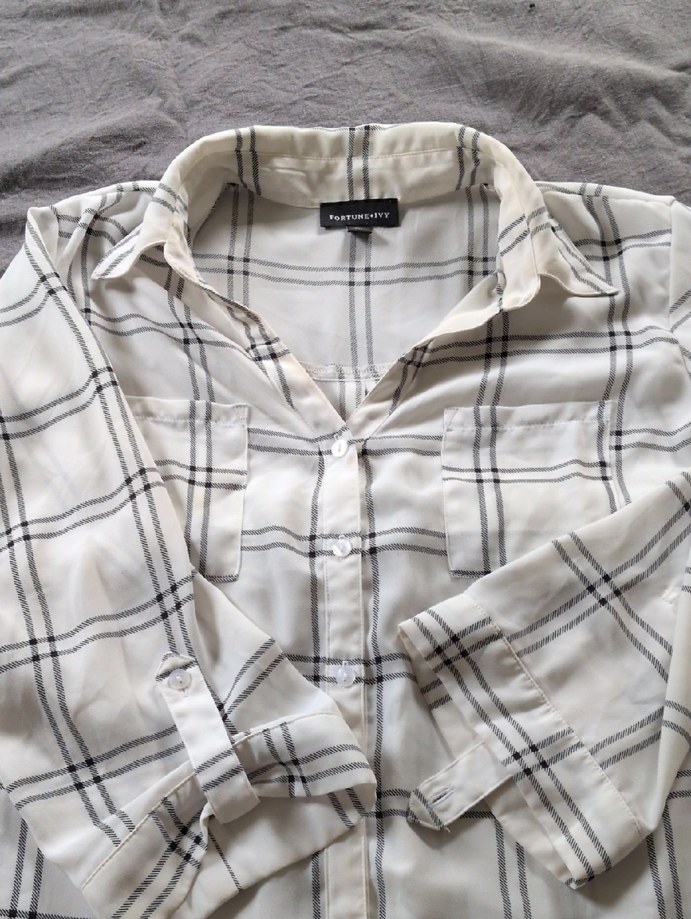 Ivory Plaid Button-Up Shirt